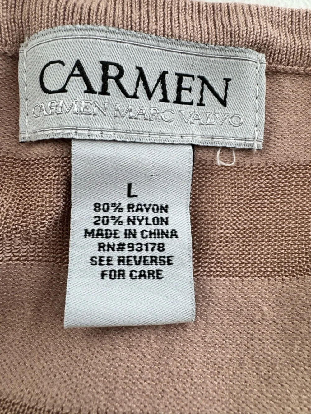 Carmen Marc Valvo Knit Top Short Sleeve Striped Dusty Pink Size Large - Picture 4 of 5
